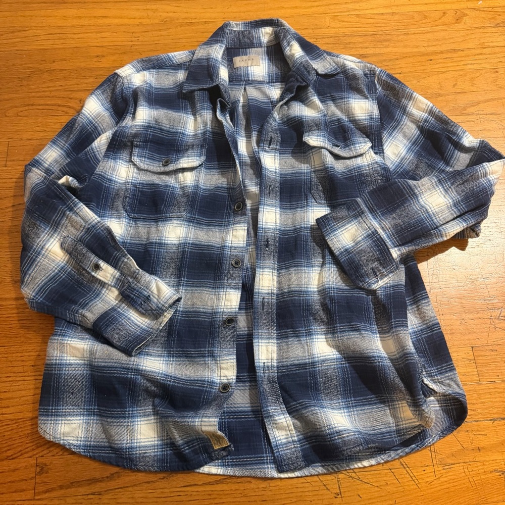 Jachs Blue and White Plaid Button-Up Shirt